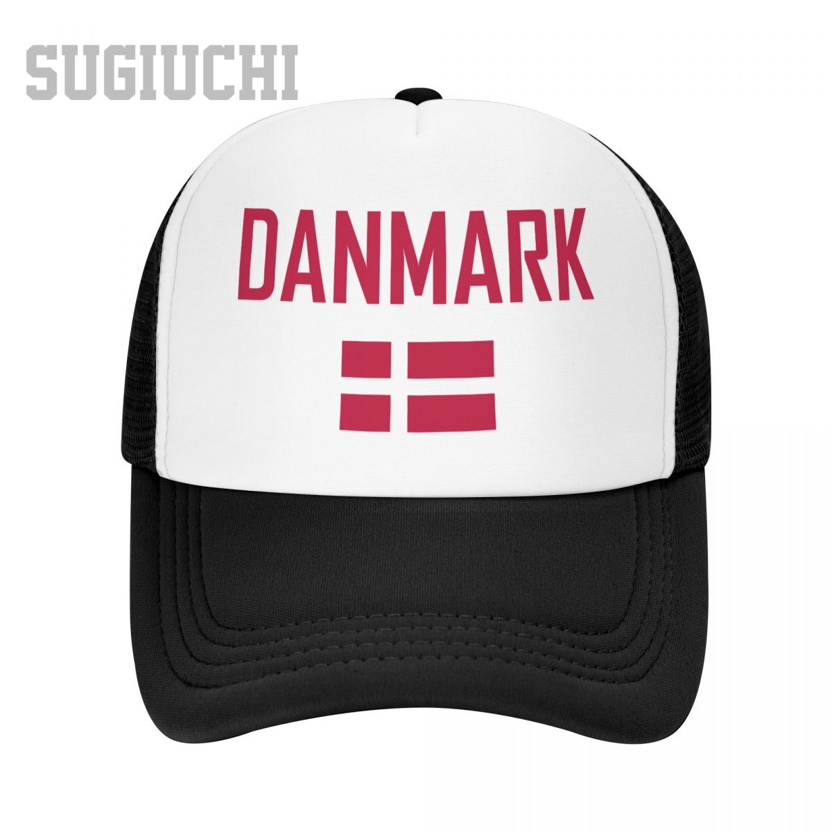 Trucker Cap Mesh - メッシュキャップ、デンマーク国旗とフォントがデザインされたトラッカーキャップ。メンズ、レディース、野球帽として。