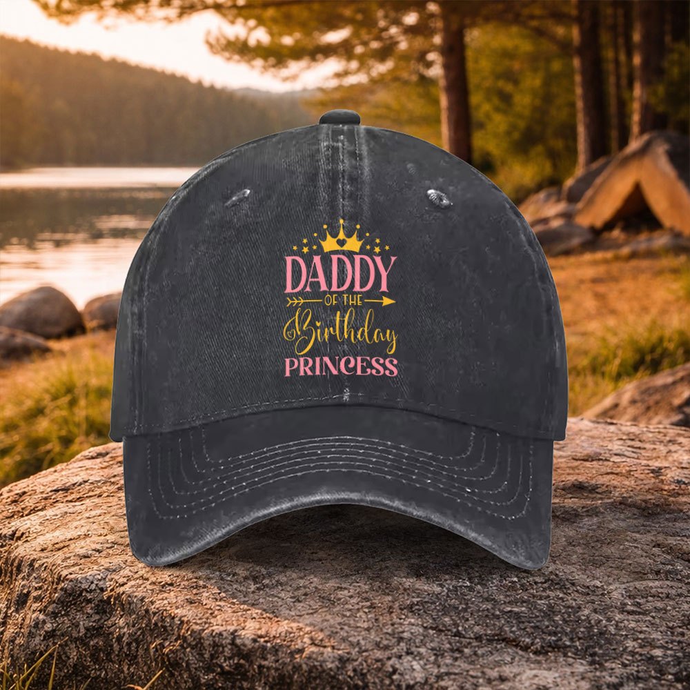 Golf Cap Dad - 1個入り ユニセックス ダックビルベースボールキャップ プリンセスラッキースターダッドプリント付き - ウォッシュ加工