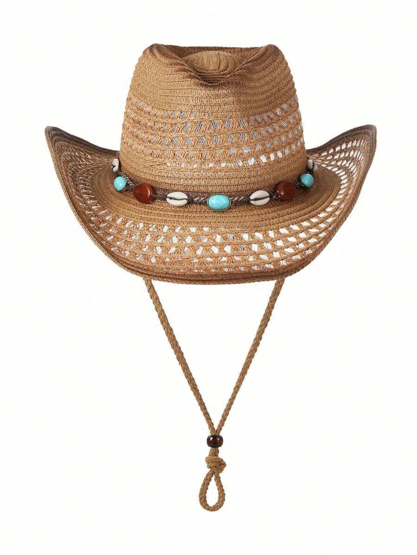 Cowboy Hat Straw - ユニセックスブラウン中空ストローカウボーイハット、アウトドア、カジュアル、ビーチ、バケーションに最適