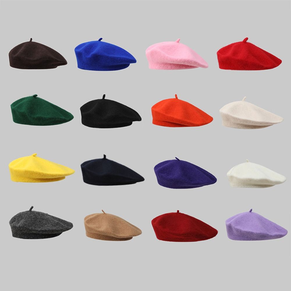 秋の女性の冬暖かいウールベレー帽レトロな無地の帽子エレガント - Beret French Wool のレビューと価格
