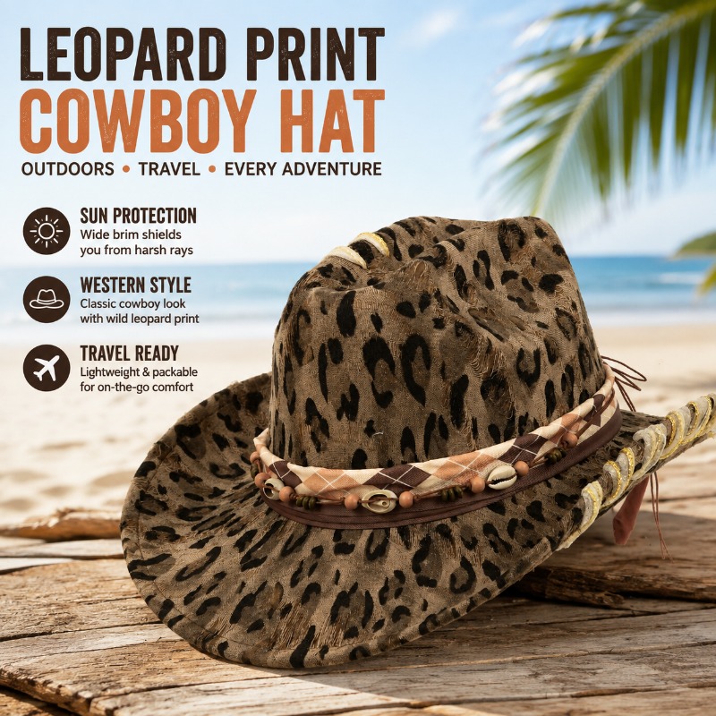 レオパード柄ウエスタンカウボーイハット アウトドア日よけ ナ - Cowboy Hat Straw のレビューと価格