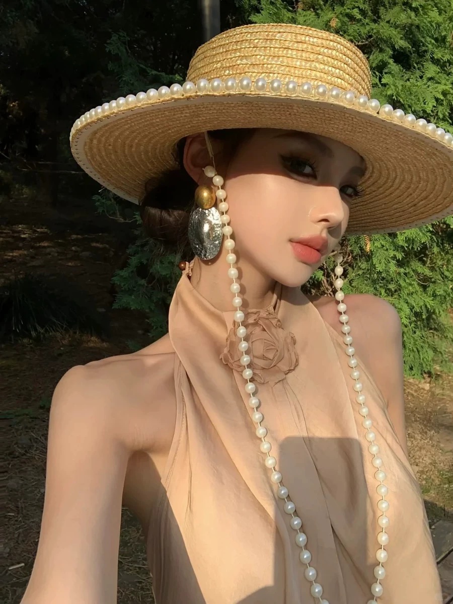 レディース向け新作夏ファッションパールチェーンストローハット - Cowboy Hat Straw のレビューと価格