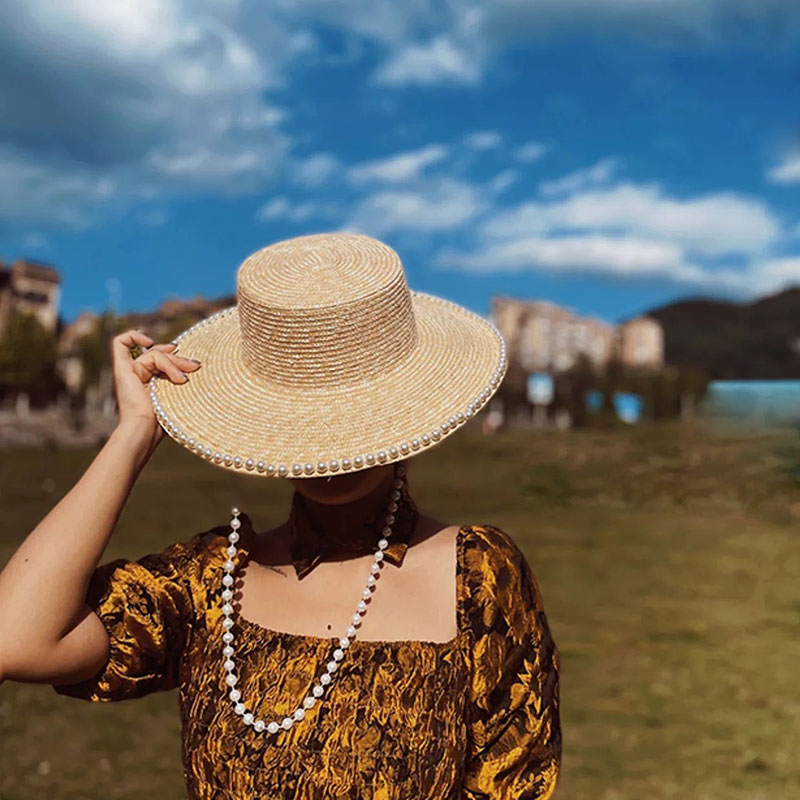 レディース向け新作夏ファッションパールチェーンストローハット - Cowboy Hat Straw のレビューと価格