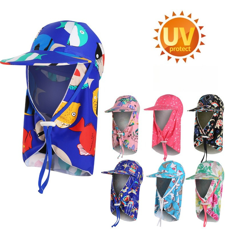 子供用日よけ水泳帽、つば広UVカットサンハット、ネックカバー - Sun Hat Wide Brim のレビューと価格