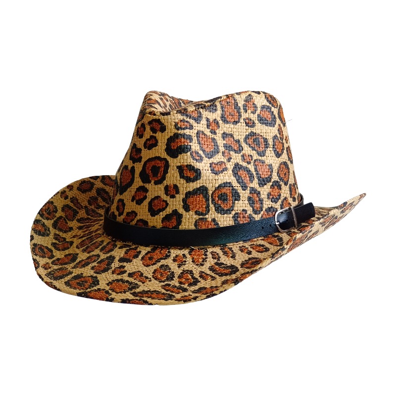 新しいカウボーイハット、レオパード柄の英国風トリルビー、麦わ - Cowboy Hat Straw のレビューと価格