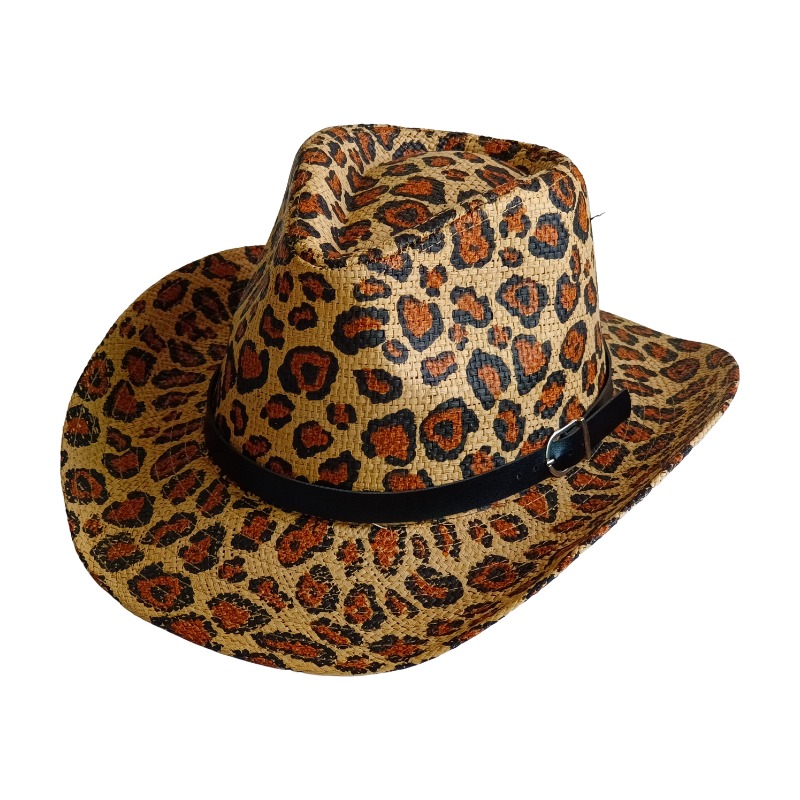 新しいカウボーイハット、レオパード柄の英国風トリルビー、麦わ - Cowboy Hat Straw のレビューと価格
