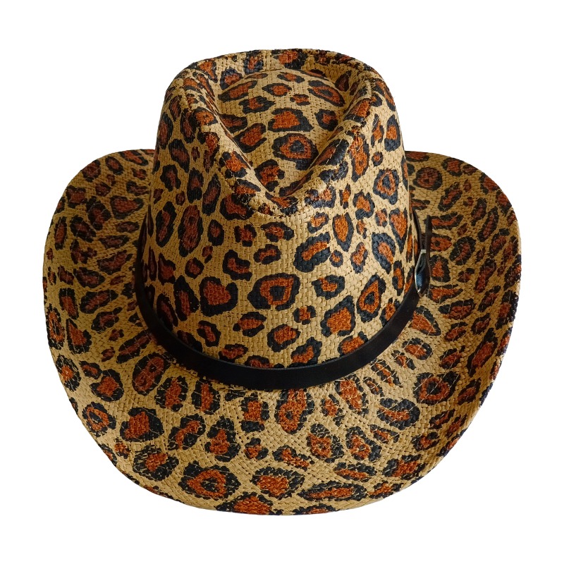 新しいカウボーイハット、レオパード柄の英国風トリルビー、麦わ - Cowboy Hat Straw のレビューと価格