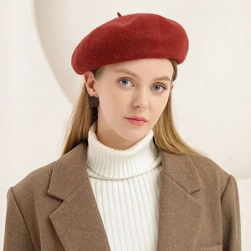 ファッショナブルな暖かい冬用ウールベレー帽 レトロな無地のフ - Beret French Wool のレビューと価格