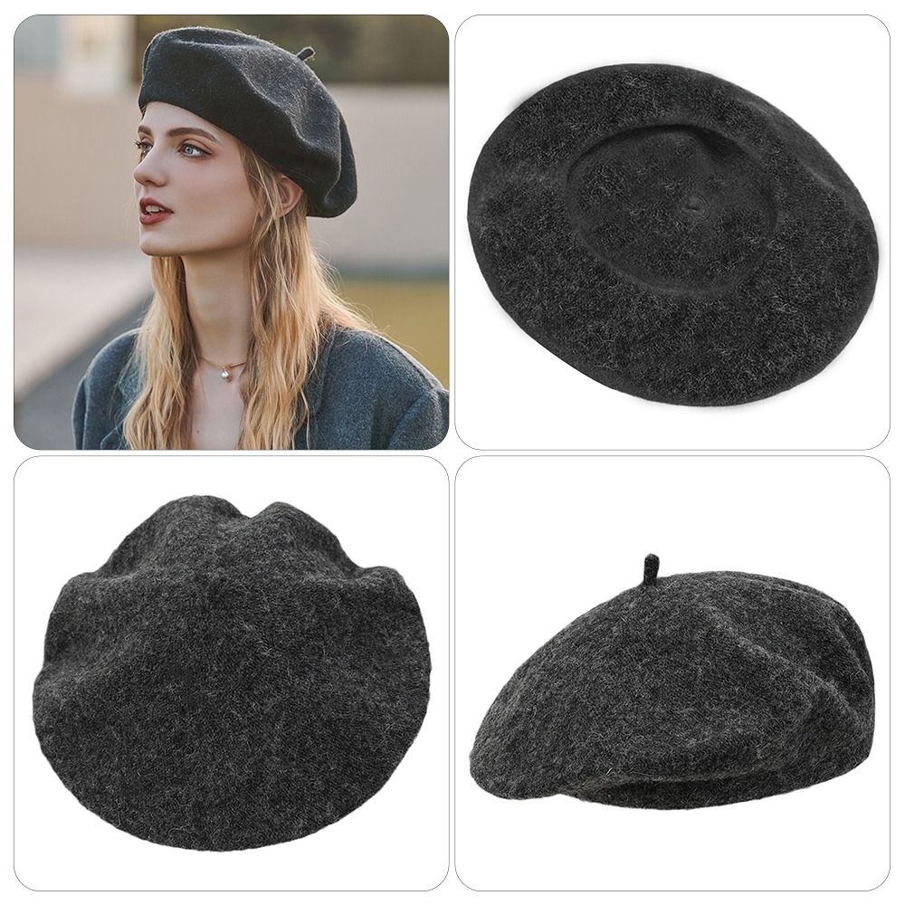 ファッショナブルな暖かい冬用ウールベレー帽 レトロな無地のフ - Beret French Wool のレビューと価格