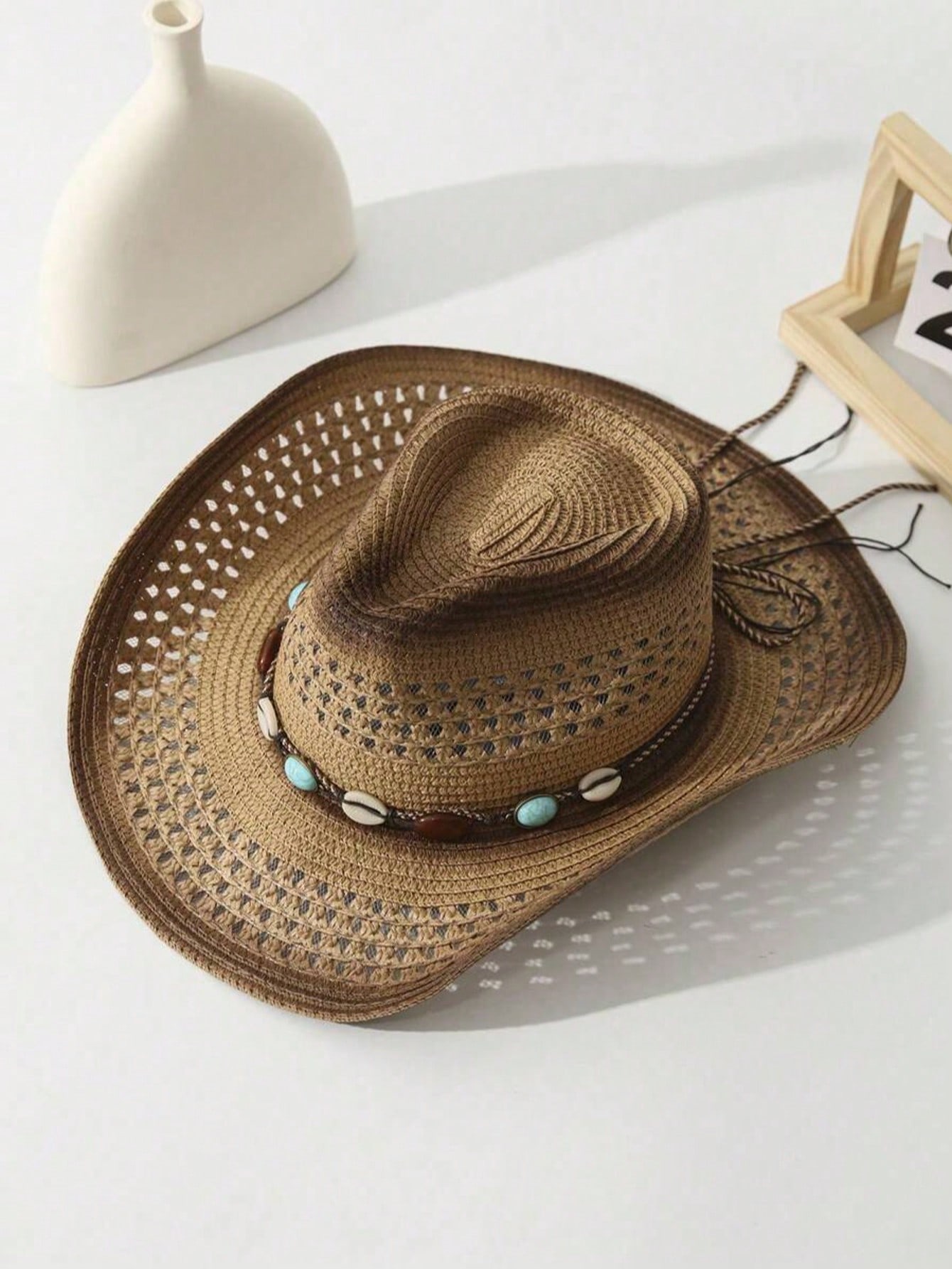 ユニセックスブラウン中空ストローカウボーイハット、アウトドア - Cowboy Hat Straw のレビューと価格